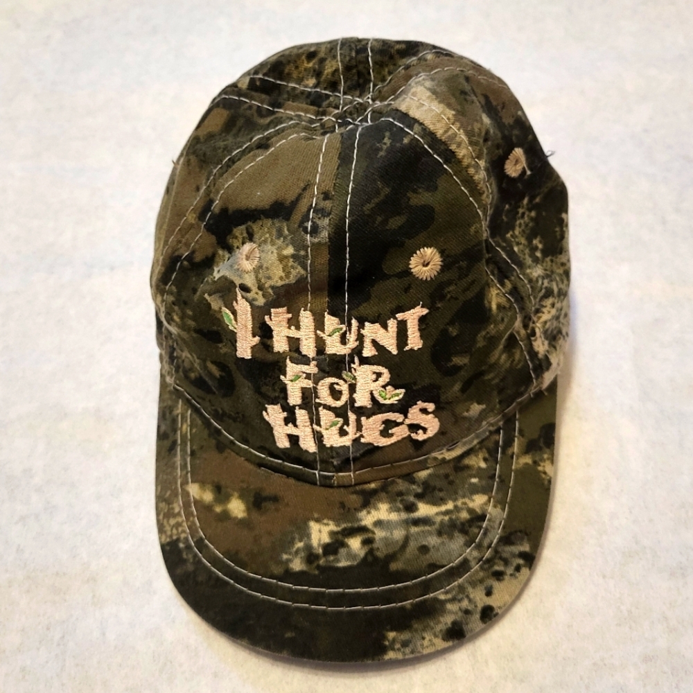 Camo "I Hunt for Hugs" embrodiered infant cap